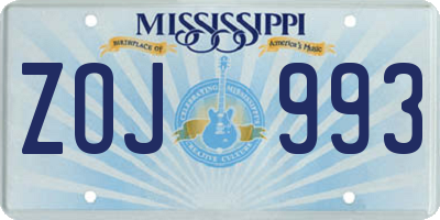 MS license plate ZOJ993