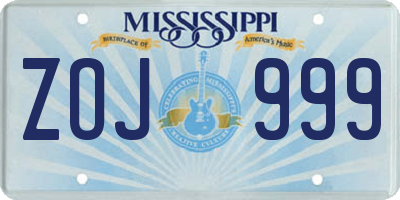 MS license plate ZOJ999