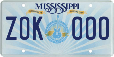 MS license plate ZOK000