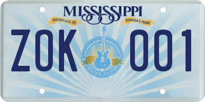 MS license plate ZOK001