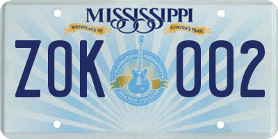 MS license plate ZOK002