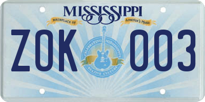 MS license plate ZOK003