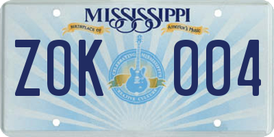 MS license plate ZOK004