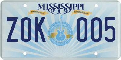 MS license plate ZOK005