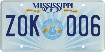 MS license plate ZOK006