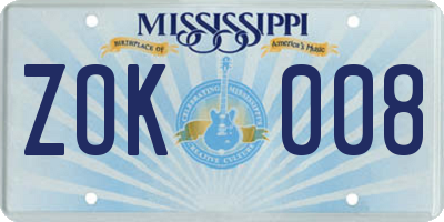MS license plate ZOK008
