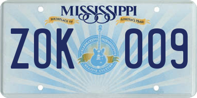 MS license plate ZOK009