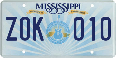MS license plate ZOK010