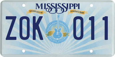 MS license plate ZOK011