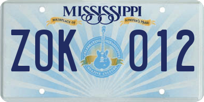 MS license plate ZOK012