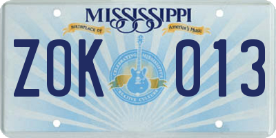 MS license plate ZOK013