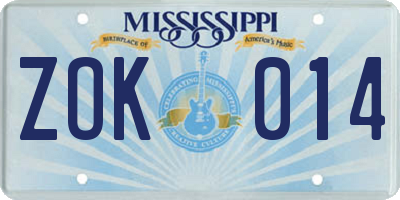 MS license plate ZOK014