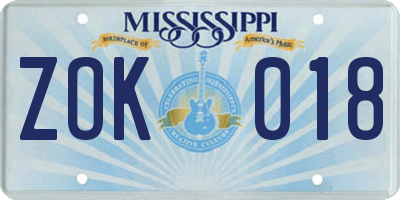 MS license plate ZOK018