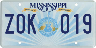 MS license plate ZOK019