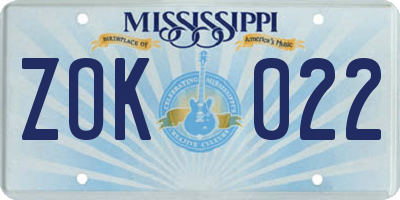 MS license plate ZOK022