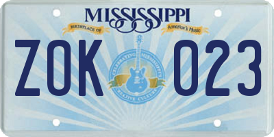 MS license plate ZOK023