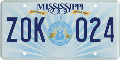 MS license plate ZOK024