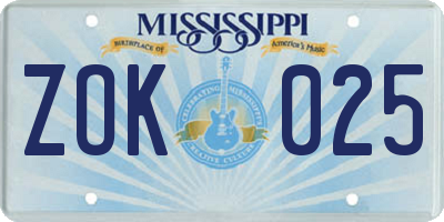 MS license plate ZOK025