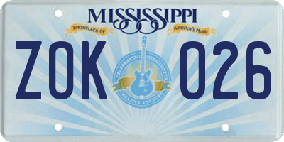 MS license plate ZOK026