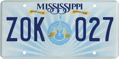 MS license plate ZOK027