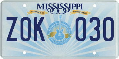 MS license plate ZOK030