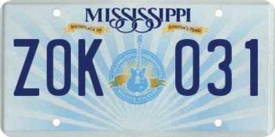 MS license plate ZOK031