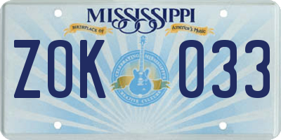 MS license plate ZOK033
