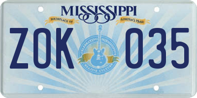 MS license plate ZOK035