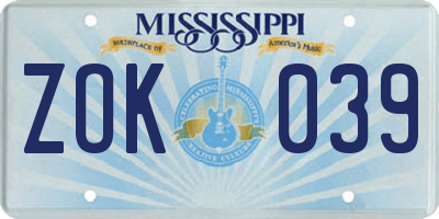 MS license plate ZOK039