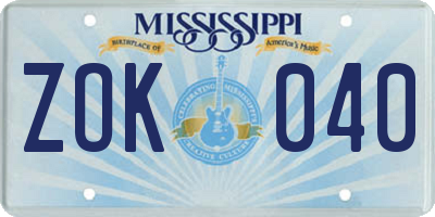 MS license plate ZOK040