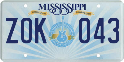 MS license plate ZOK043