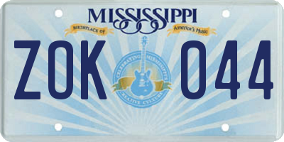 MS license plate ZOK044