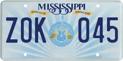 MS license plate ZOK045