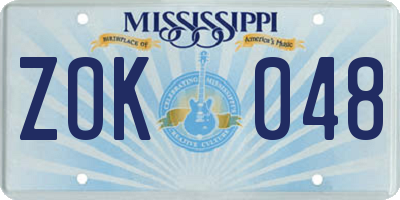 MS license plate ZOK048