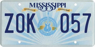 MS license plate ZOK057