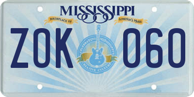 MS license plate ZOK060