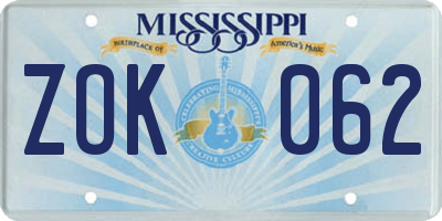 MS license plate ZOK062