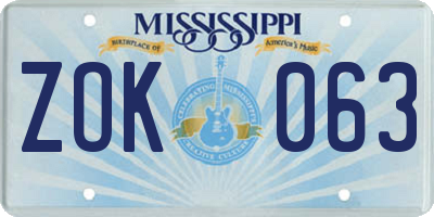 MS license plate ZOK063
