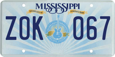 MS license plate ZOK067