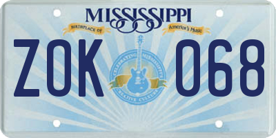 MS license plate ZOK068