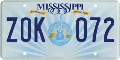 MS license plate ZOK072