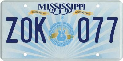 MS license plate ZOK077