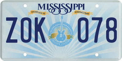 MS license plate ZOK078