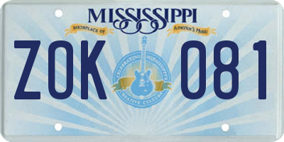 MS license plate ZOK081