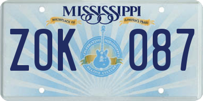 MS license plate ZOK087