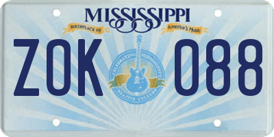 MS license plate ZOK088