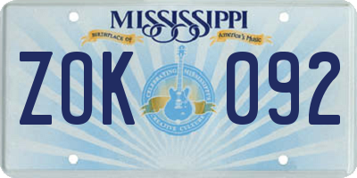 MS license plate ZOK092