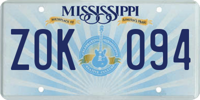 MS license plate ZOK094