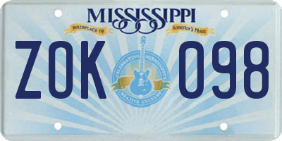 MS license plate ZOK098