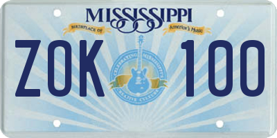 MS license plate ZOK100